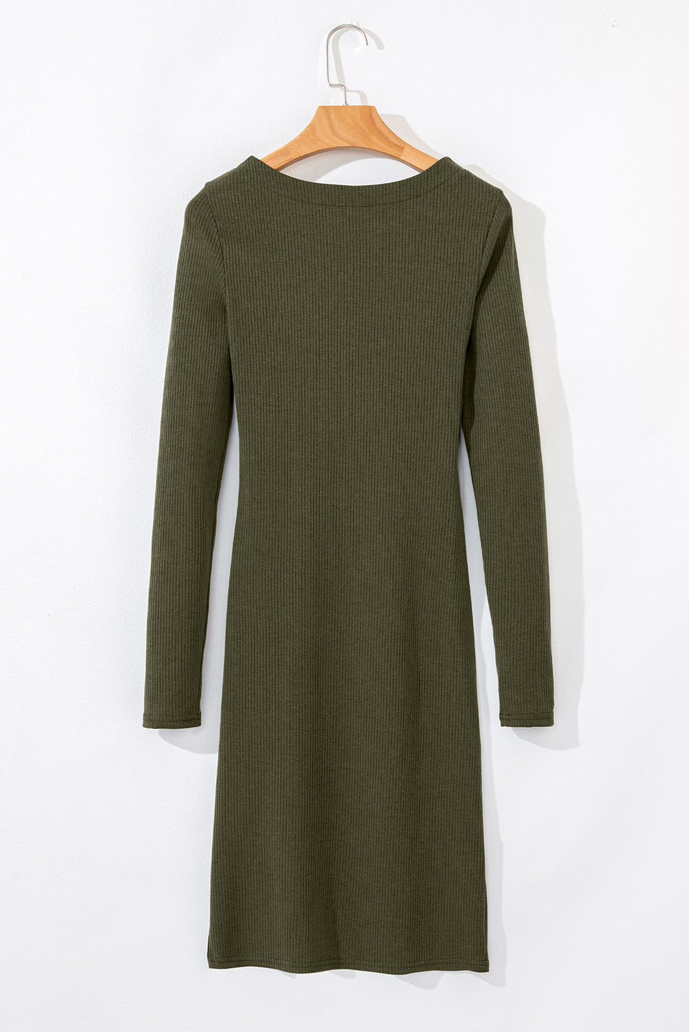 Jungle Green Ribbed Side Slit Ruched Slim Fit Long Sleeve Mini Dress - loveforevers