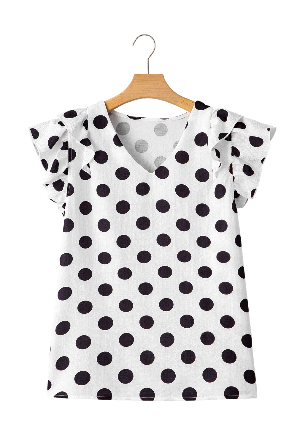 Black Polka Dot Print Ruffled Sleeve V Neck Blouse - loveforevers