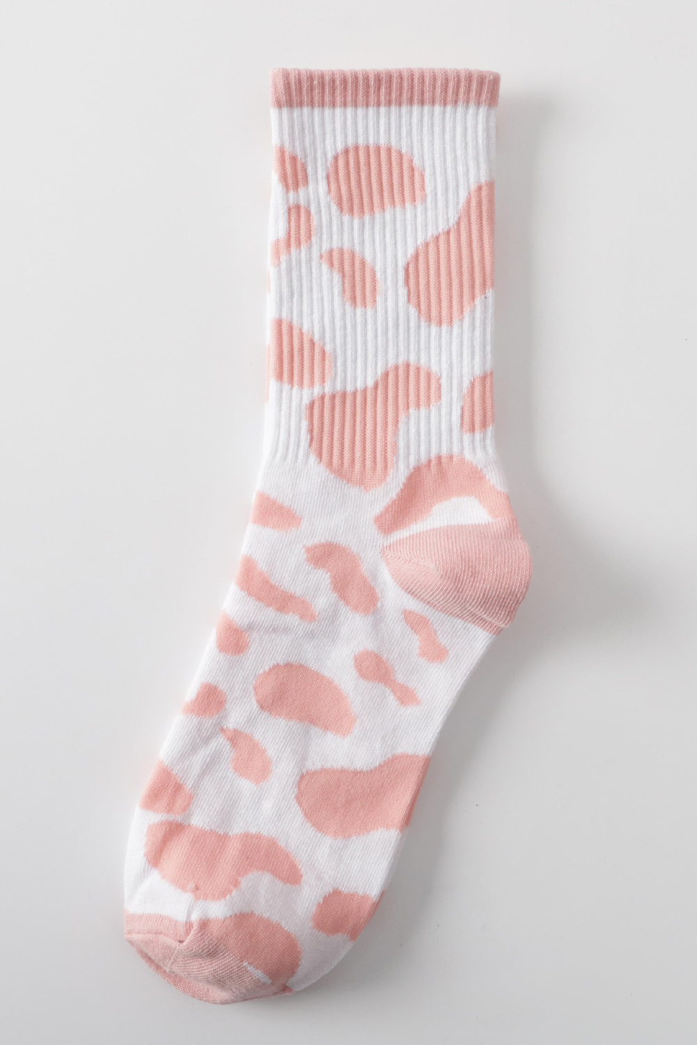 Pink Cow Print Ribbed Detail Crew Socks - loveforevers