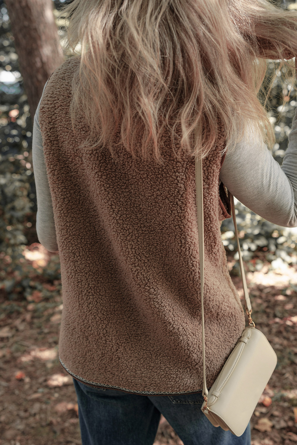 Dark Khaki Sherpa Contrast Trim Patch Pocket Cartridge Toggle Button Vest - loveforevers