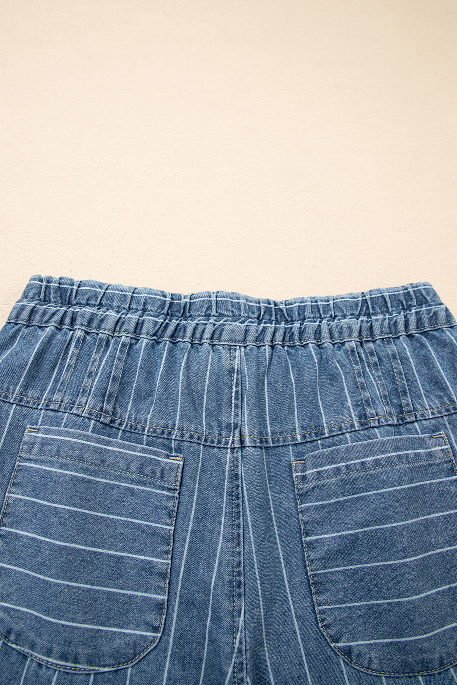 Sky Blue Stripe Button Pleated Drawstring Waist Casual Wide Leg Jeans - loveforevers