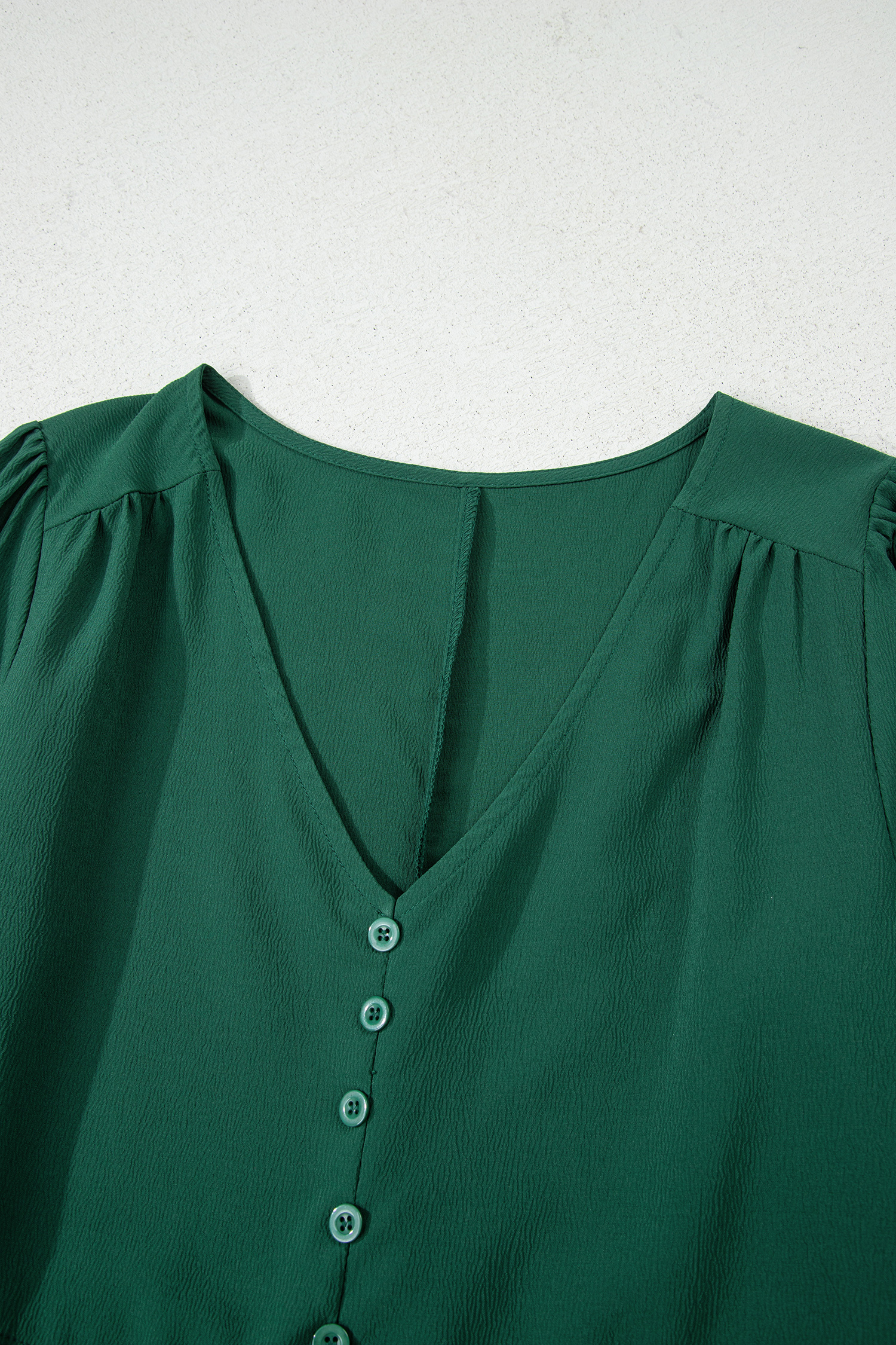 Blackish Green Solid Long Sleeve Button V Neck Tiered Maxi Dress - loveforevers