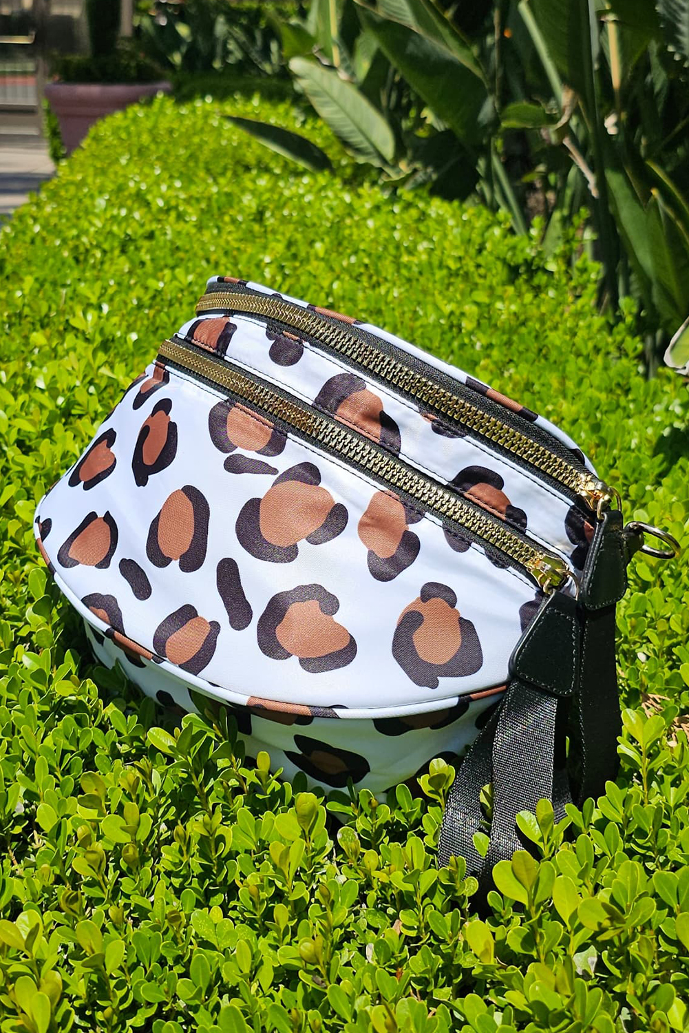 Jungle Green Double Zip Crescent Shape Adjustable Sling Bag - loveforevers