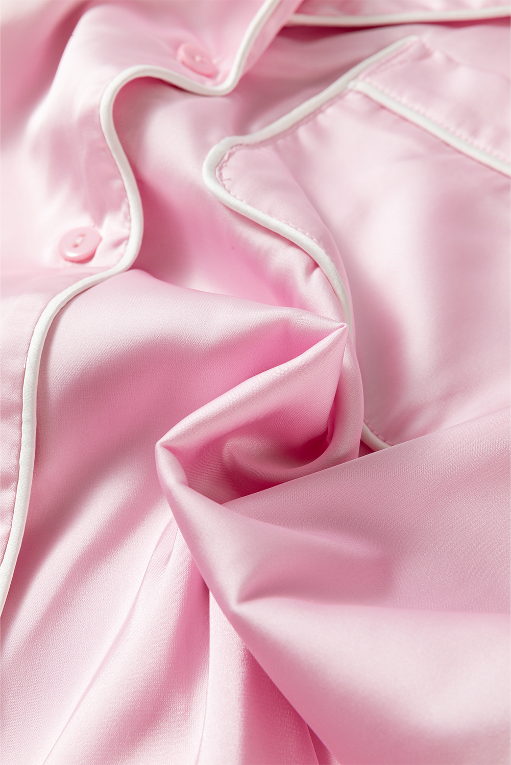 Light Pink Satin Knot Accent Shirt and Ruffled Pants Lounge Set - loveforevers