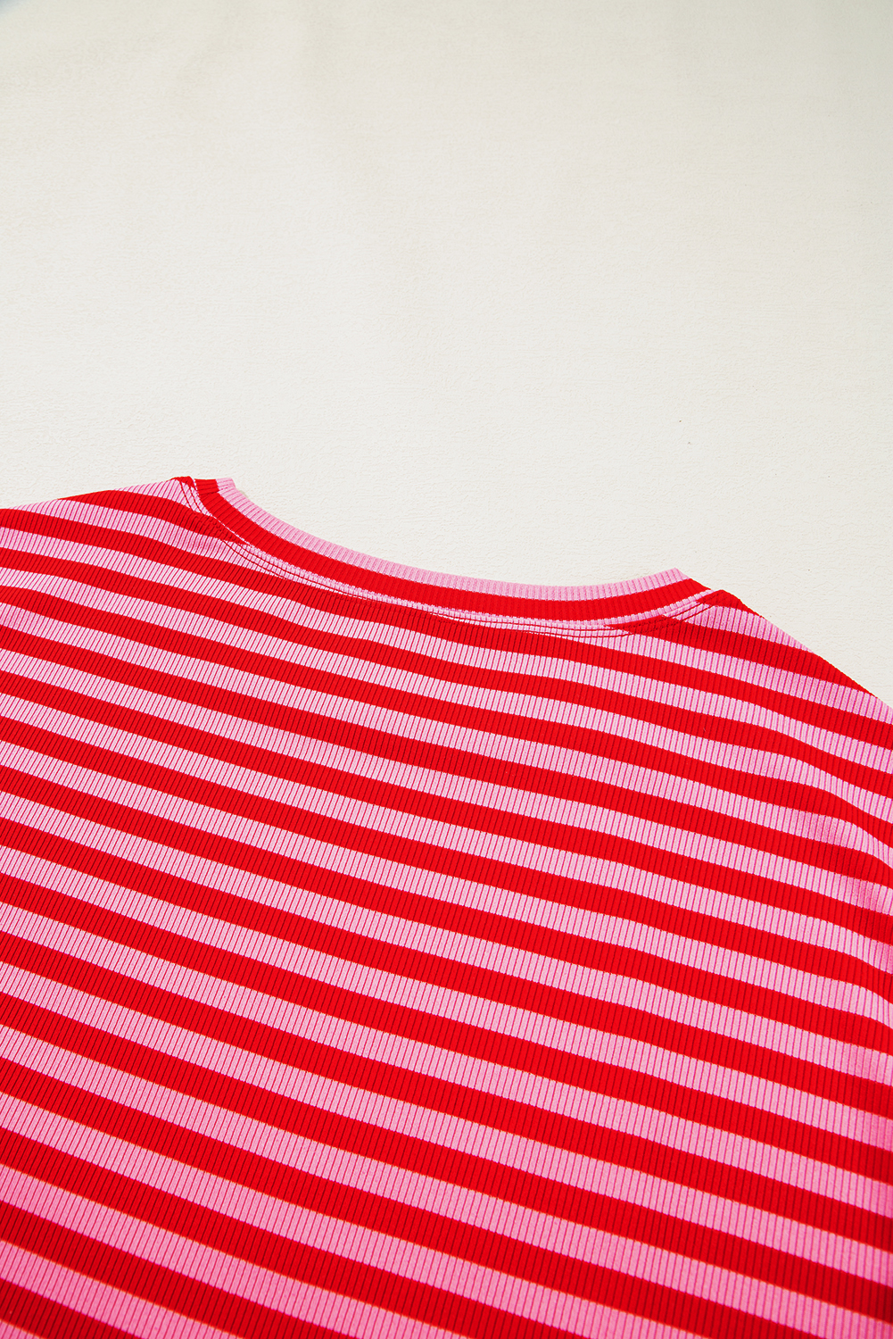 Sky Blue Stripe Ribbed Cap Sleeve Round Neck T Shirt - loveforevers