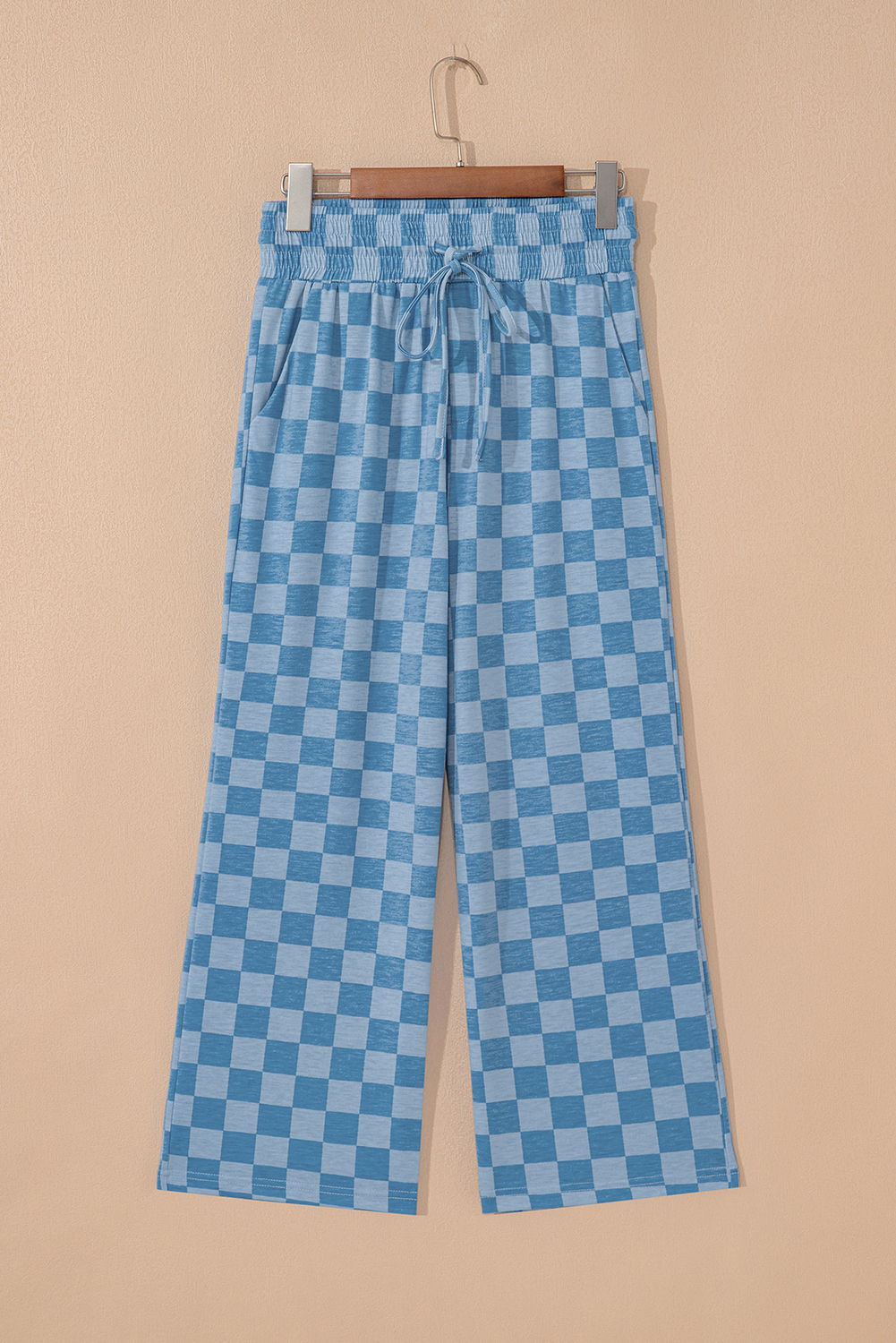 Khaki Checkered Elastic High Waist Loose Casual Pants - loveforevers