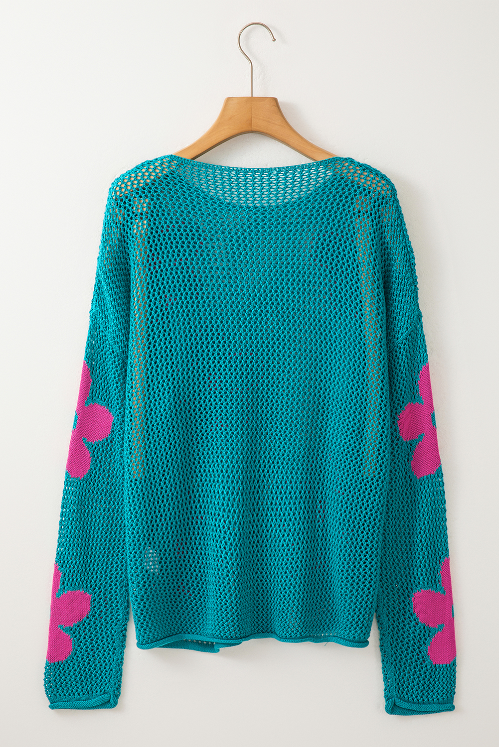 Light Pink Big Flower Hollowed Knit Drop Shoulder Sweater - loveforevers