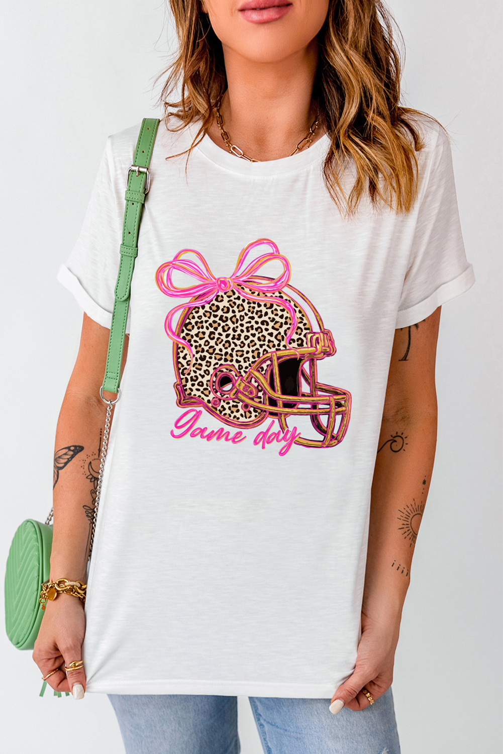 White Leopard Game Day Helmet Customized Graphic Tee - loveforevers