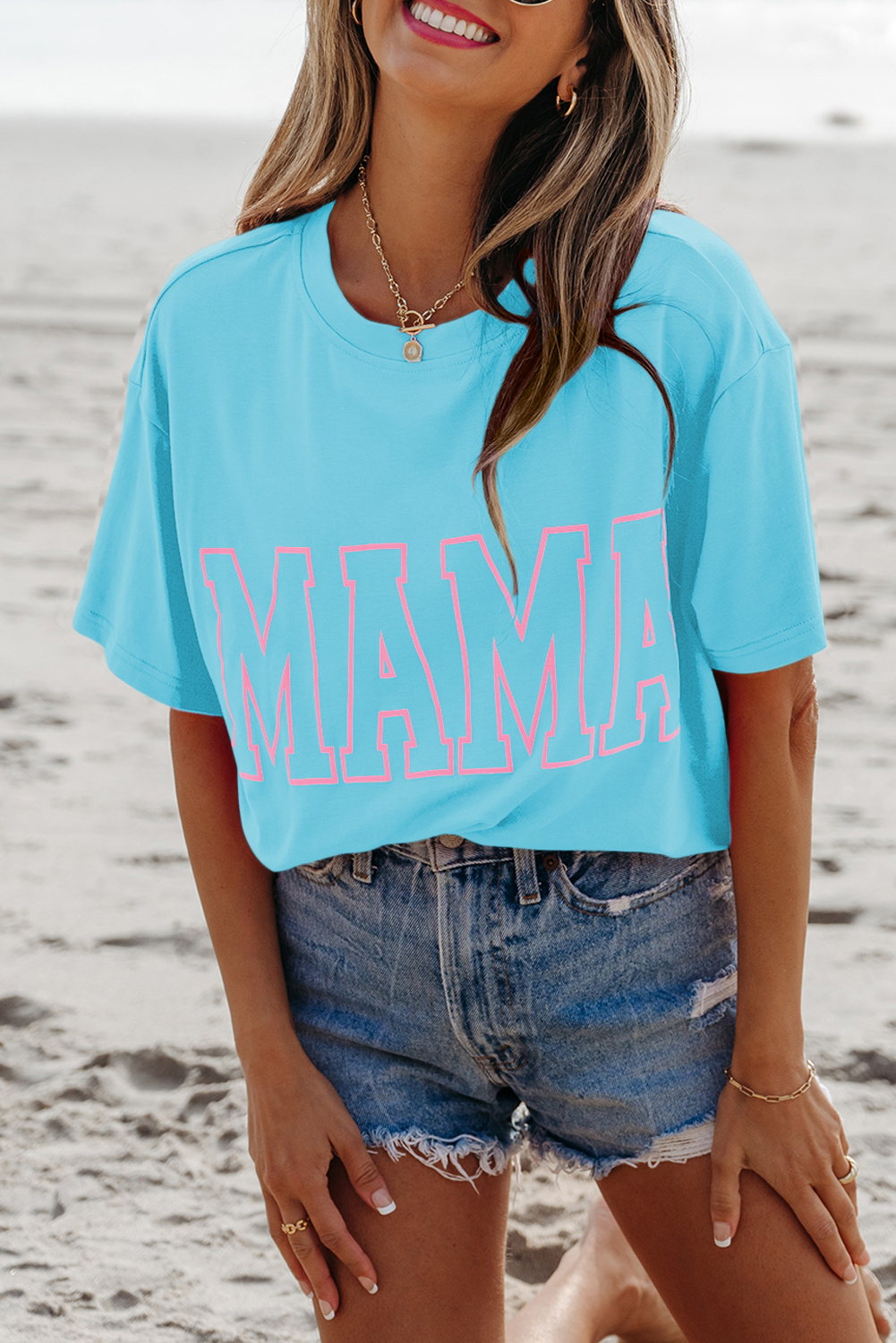 Black MAMA Letter Graphic Neon T Shirt - loveforevers
