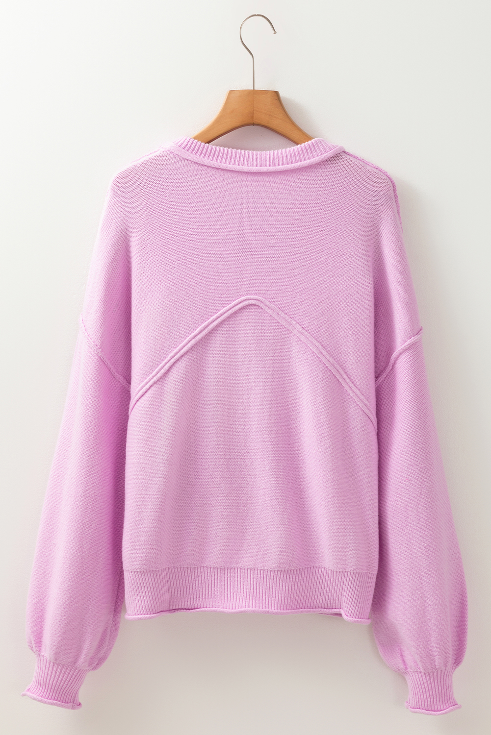 Pink Raw Edge Ribbed Detail Drop Shoulder Sweater - loveforevers