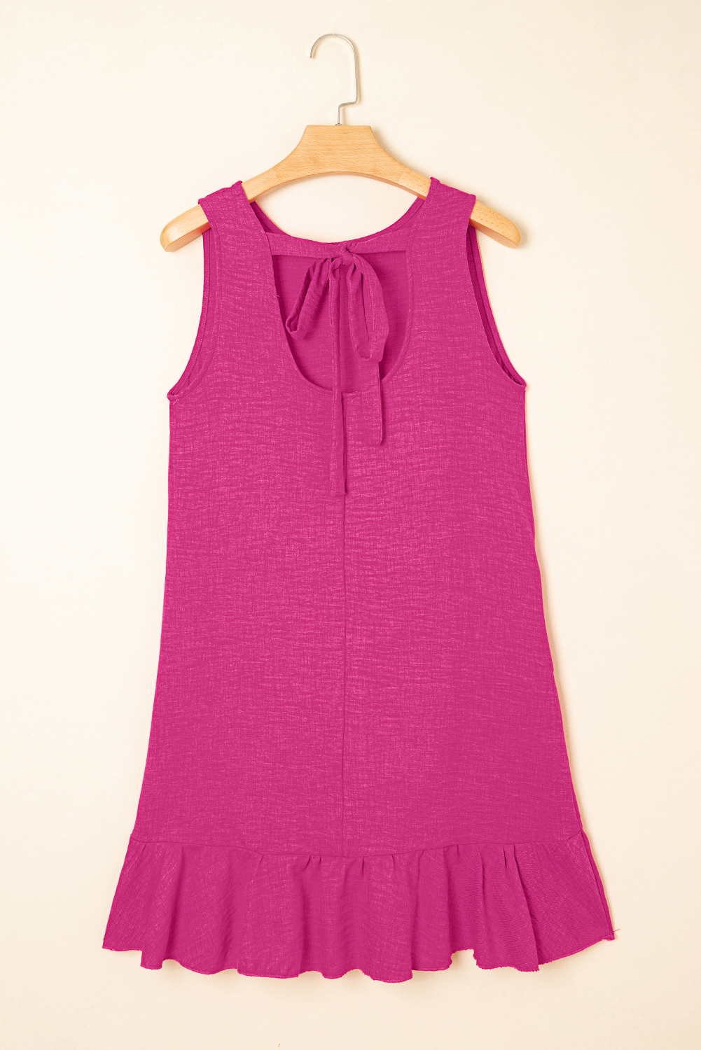 Bright Pink Knot Scoop Back Ruffle Hem Sleeveless Mini Dress - loveforevers