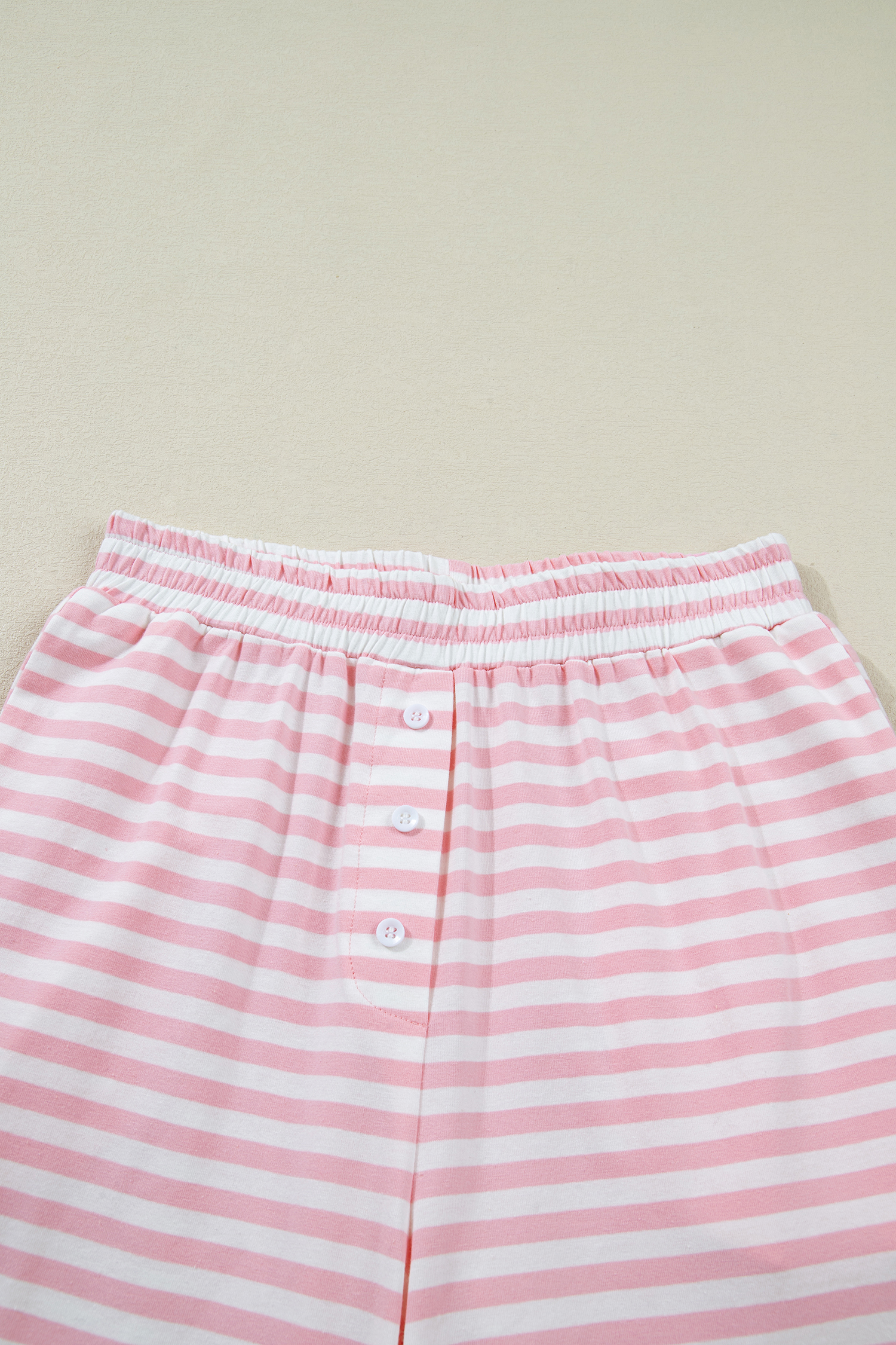Rose Stripe Drop Shoulder Round Neck Top and Buttoned Straight Pants Two Piece Set - loveforevers