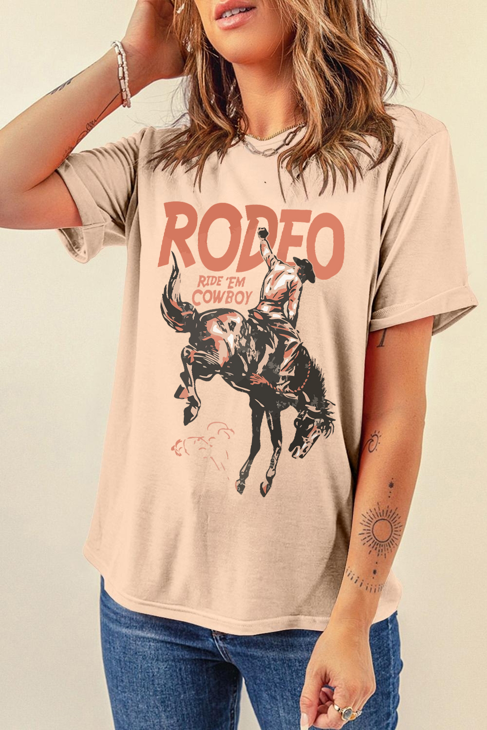 White RODEO Cowboy Graphic Crewneck T Shirt - loveforevers