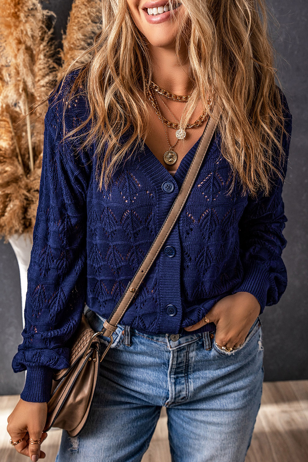 Fiery Red Lightweight Buttoned Front Crochet Cardigan - loveforevers