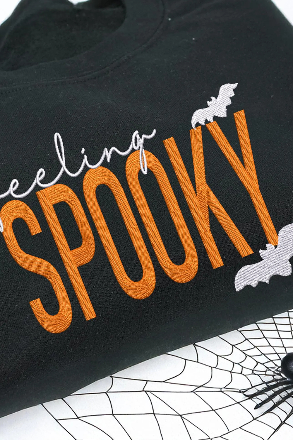 Black Feeling Spooky Halloween Embroidered Graphic Baggy Sweatshirt - loveforevers