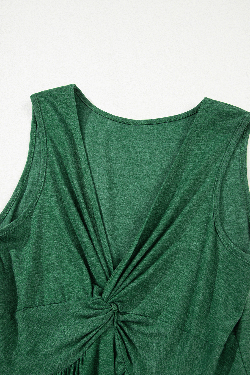 Blackish Green Twisted Bust V Neck Sleeveless Dress - loveforevers
