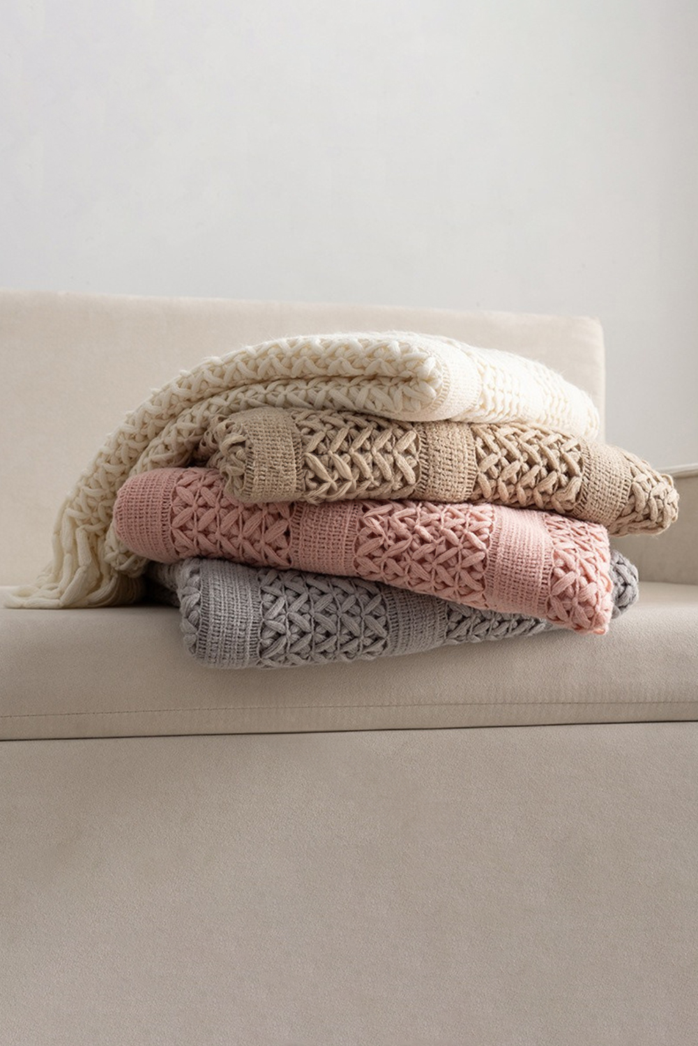 Dusty Pink Fashion Texture Design Tassel Trim Blanket - loveforevers