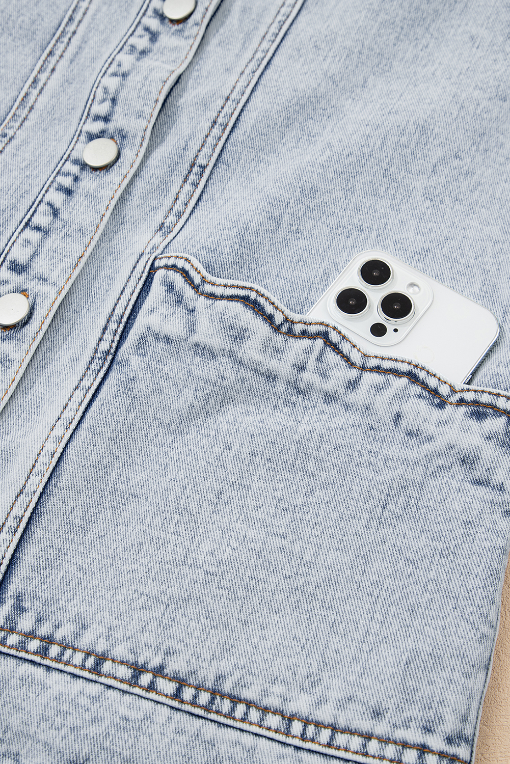 Beau Blue Scalloped Trim Patch Pocket Button Front Denim Vest - loveforevers
