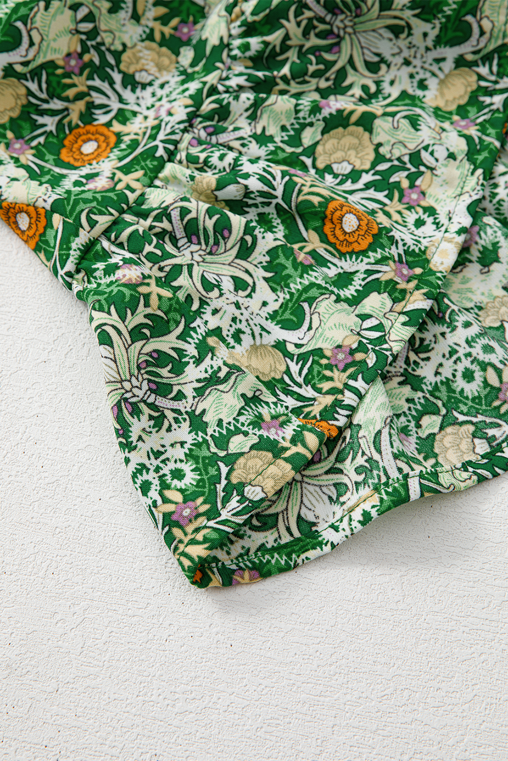 Green Flower Print Flutter Sleeve V Neck Sashed Ruffled Mini Dress - loveforevers