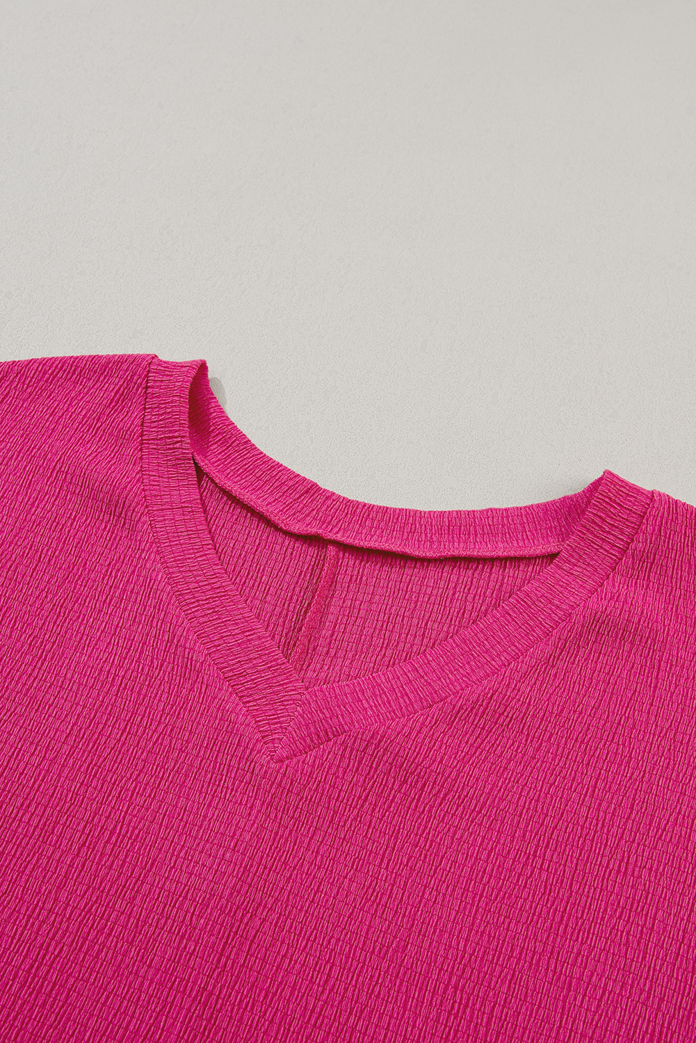 Bright Pink Crinkled V Neck Wide Sleeve T-shirt - loveforevers