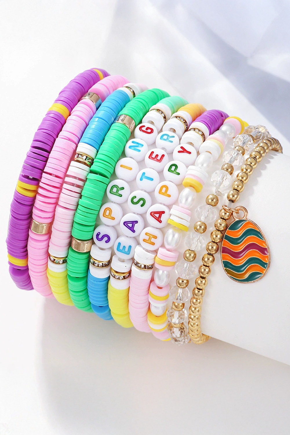 Gold Happy Easter Polymer Clay Beaded Bracelet - loveforevers