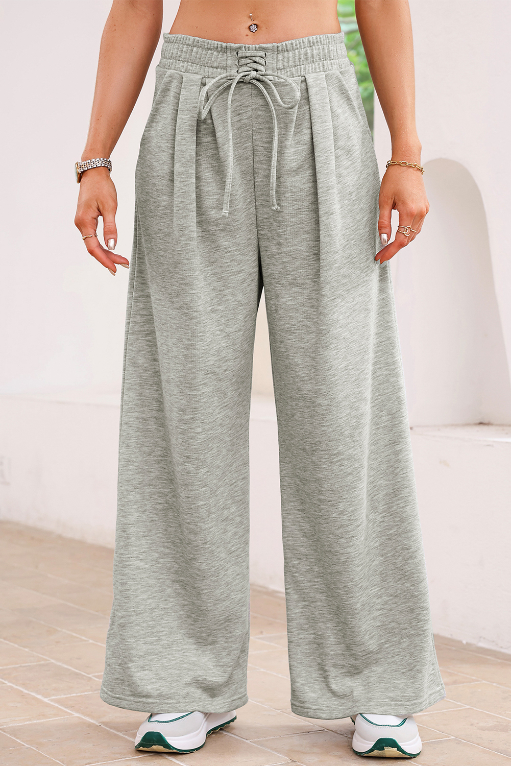 Burgundy Tied Elastic High Waist Pleated Detail Solid Sweatpants - loveforevers
