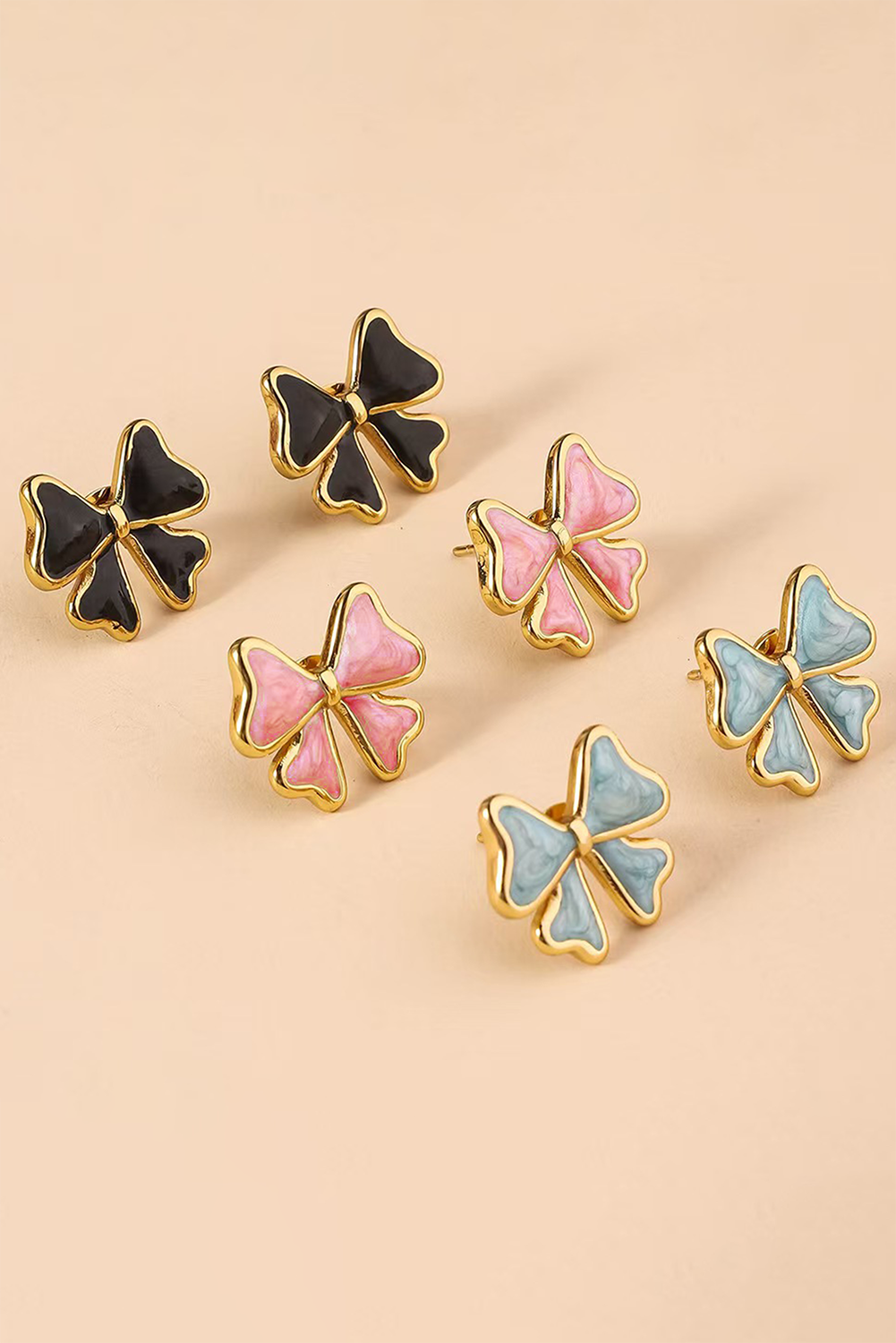 Light Pink Bow Knot Enamel Stud Earrings - loveforevers