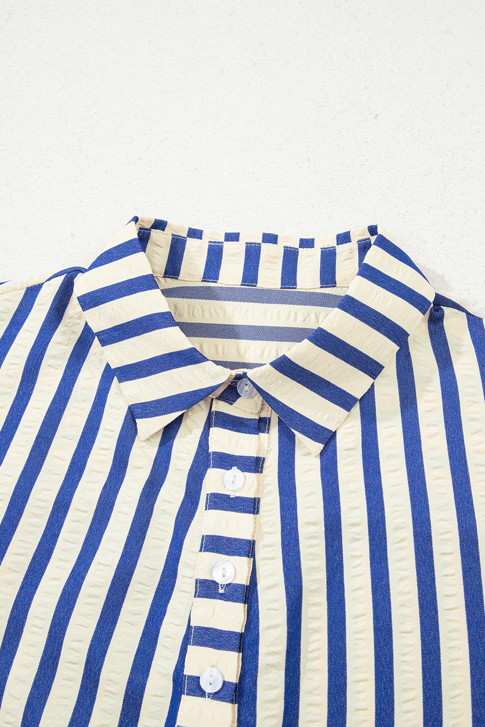 Blue Stripe Collared Half Button Side Pockets Loose Fit Mini Dress - loveforevers