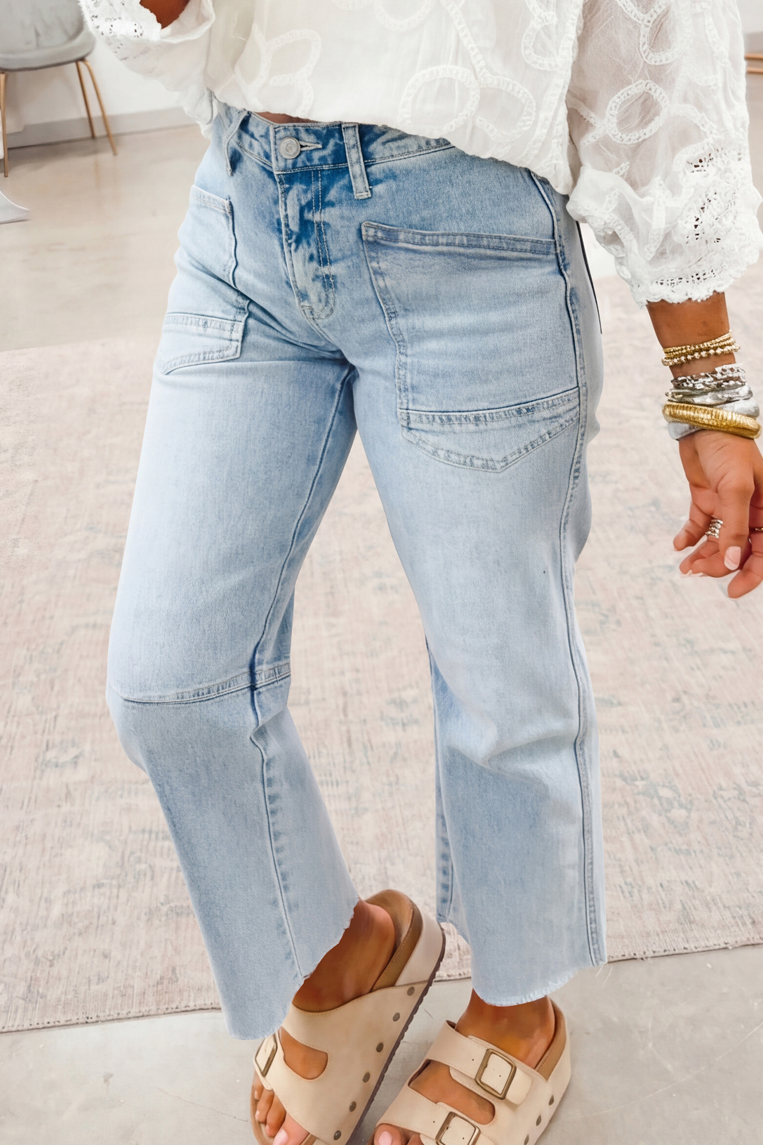 Beau Blue Frayed Cropped Straight Jeans - loveforevers