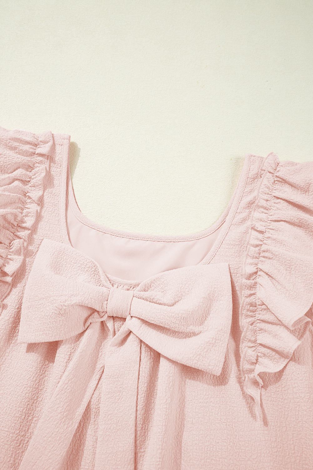 Beau Blue Textured Bow Knot Frilled Butterfly Sleeve Blouse - loveforevers