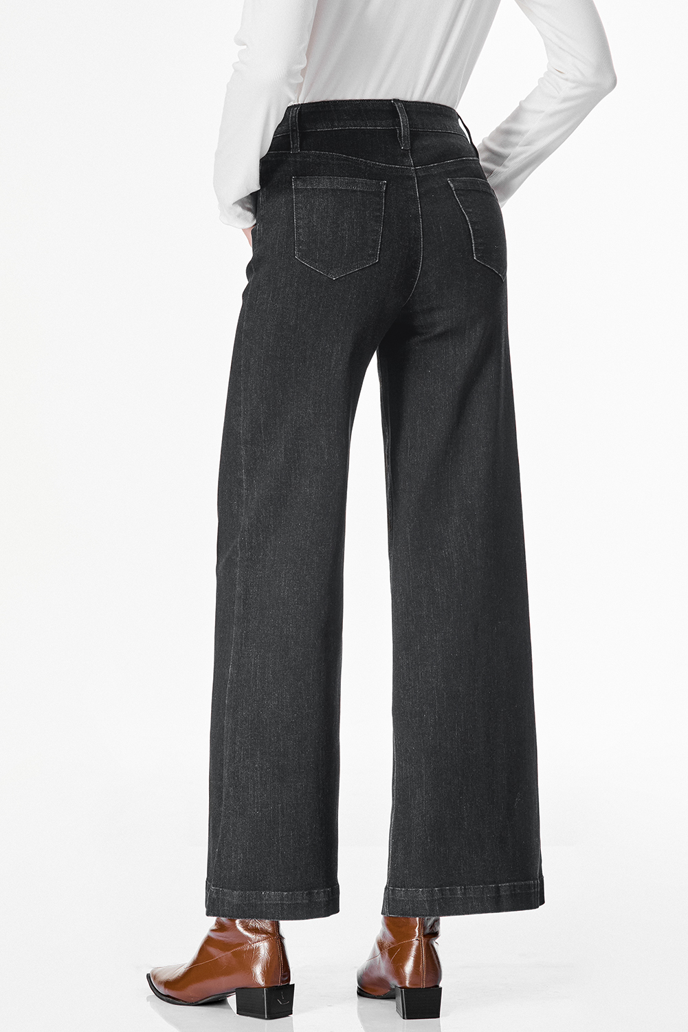 Black Plain Seam Detail Flared Bottom Ankle Length Jeans - loveforevers