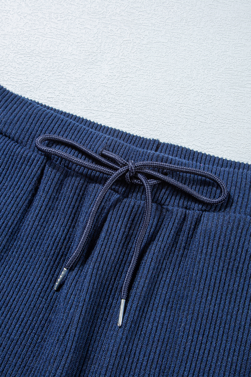 Navy Blue Ribbed Knit Cropped Hoodie and Drawstring Joggers Set - loveforevers
