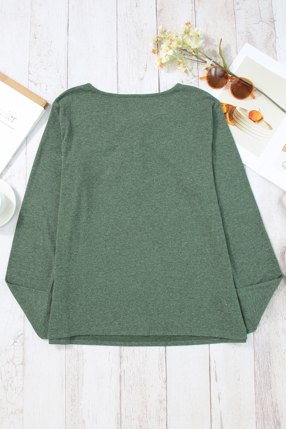 Mist Green Long Sleeve Snap Button Henley Top - loveforevers