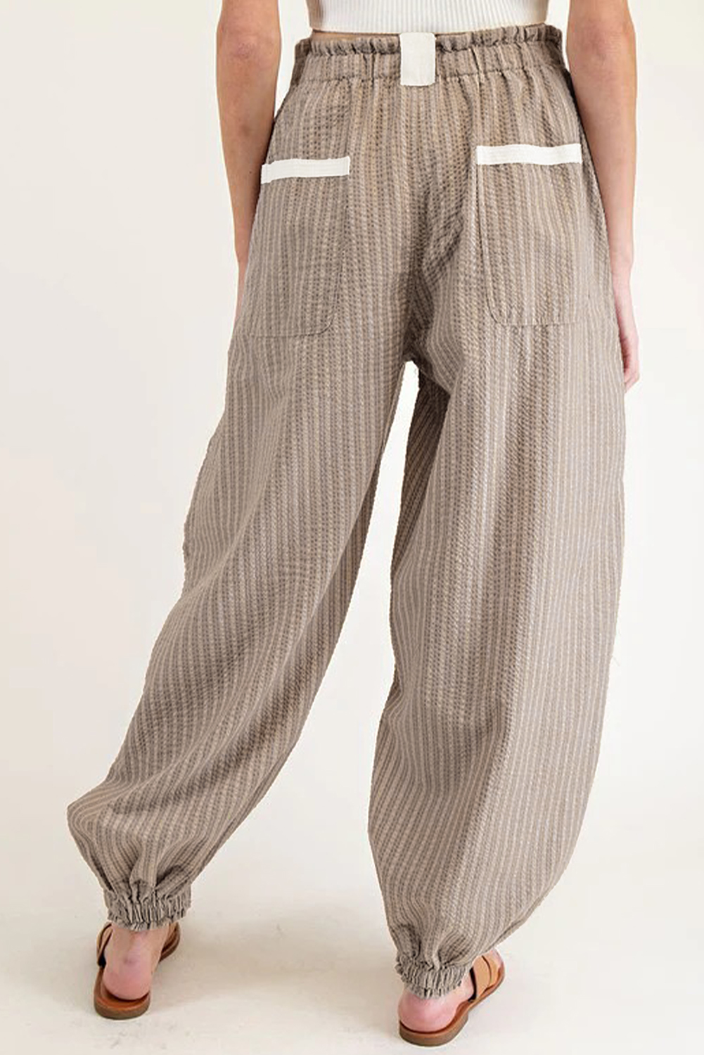 Brown Stripe Drawstring Cargo Jogger Pants with Pockets - loveforevers