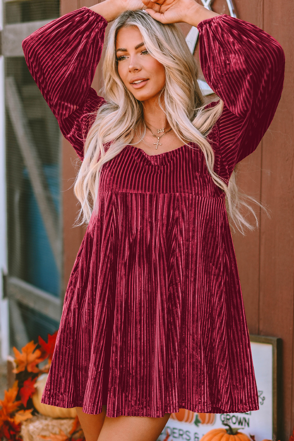 Red Tie Back Square Neck Velvet Babydoll Dress - loveforevers