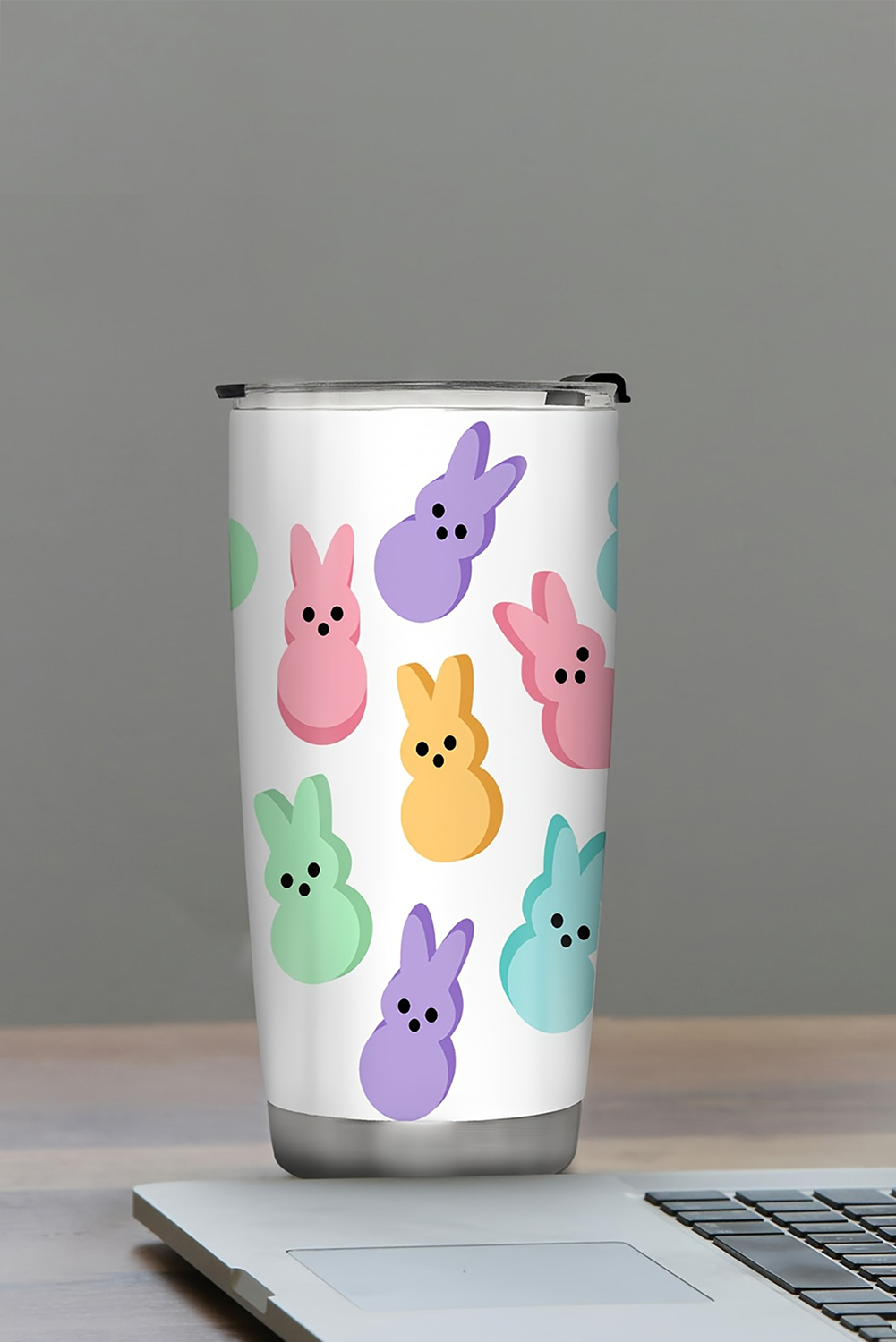White Cute Bunny Printed Stainless Steel Thermal Vacuum Cup 20oz - loveforevers