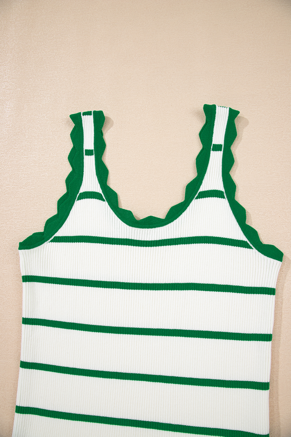 Bright Green Striped Scalloped Edge U Neck Sleeveless Sweater Vest - loveforevers