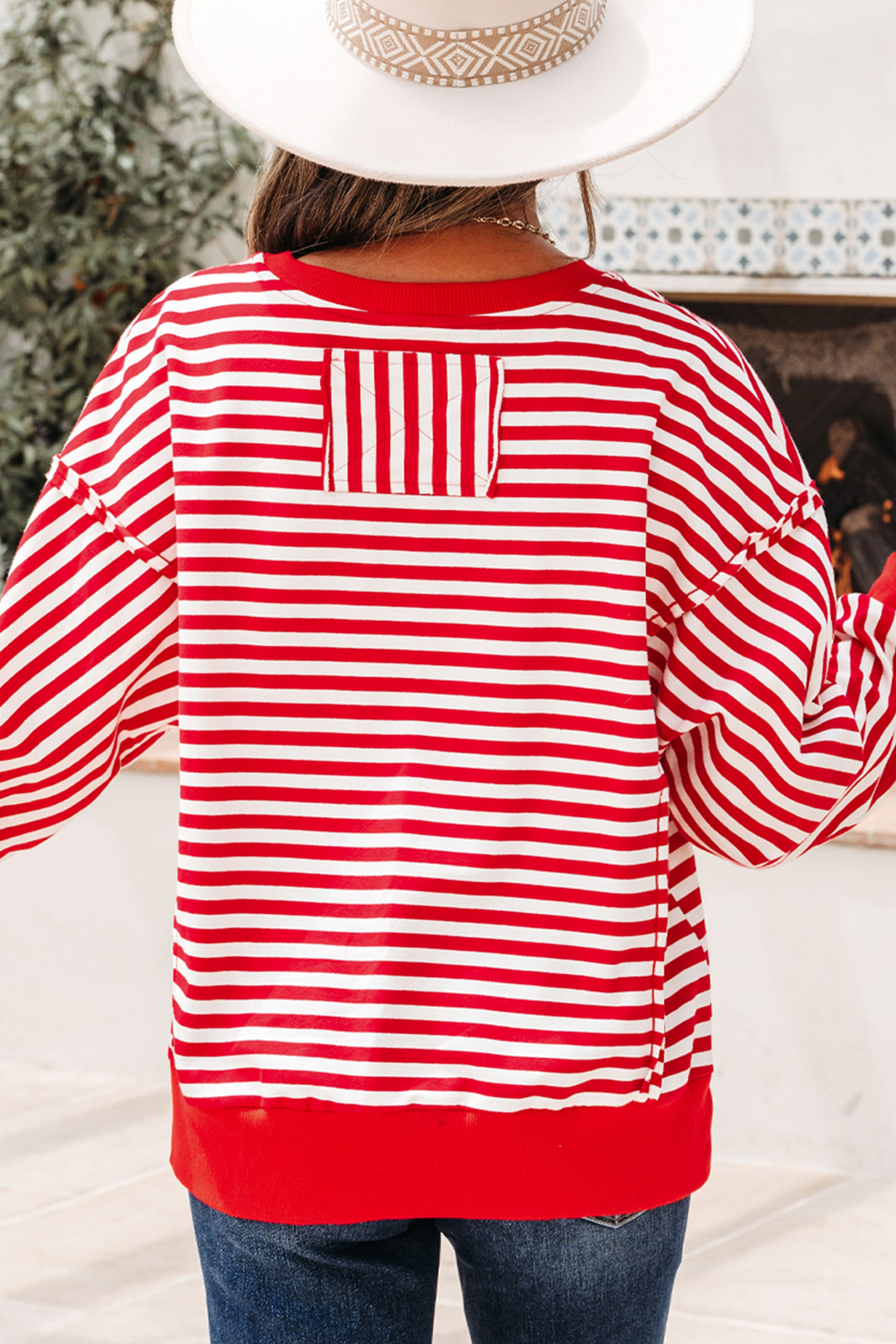 Red Stripe XOXO Sequin Heart Patched Valentines Day Long Sleeve Top - loveforevers