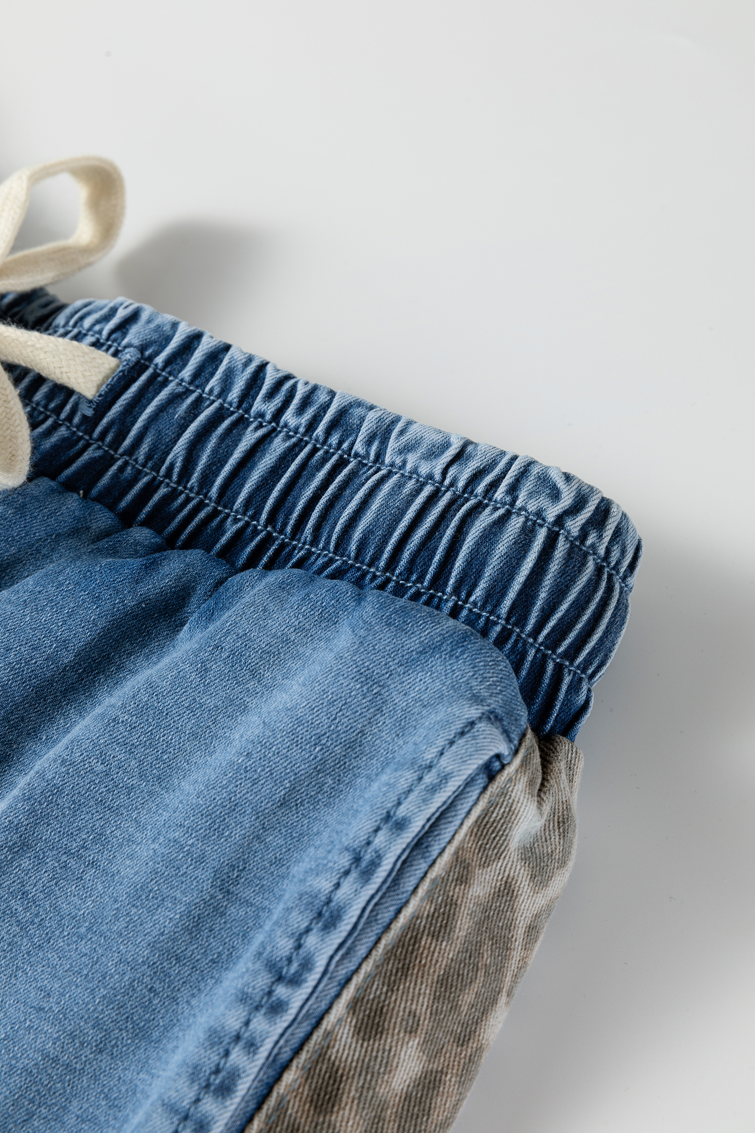 Beau Blue Drawstring Elastic Waist Leopard Striped Side Panel Wide Leg Jeans - loveforevers