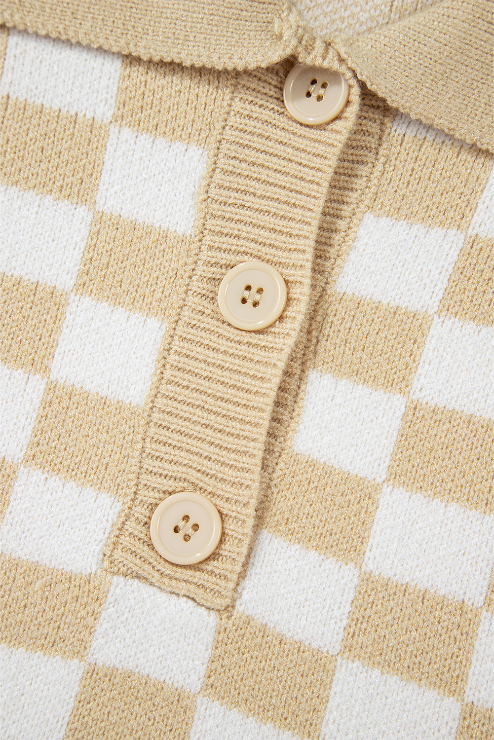 Pink Checkered Buttons Collar V Neck Drop Shoulder Sweater - loveforevers