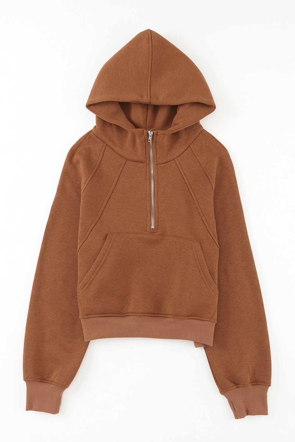 Brown Quarter Zip Kangaroo Pocket Hoodie - loveforevers