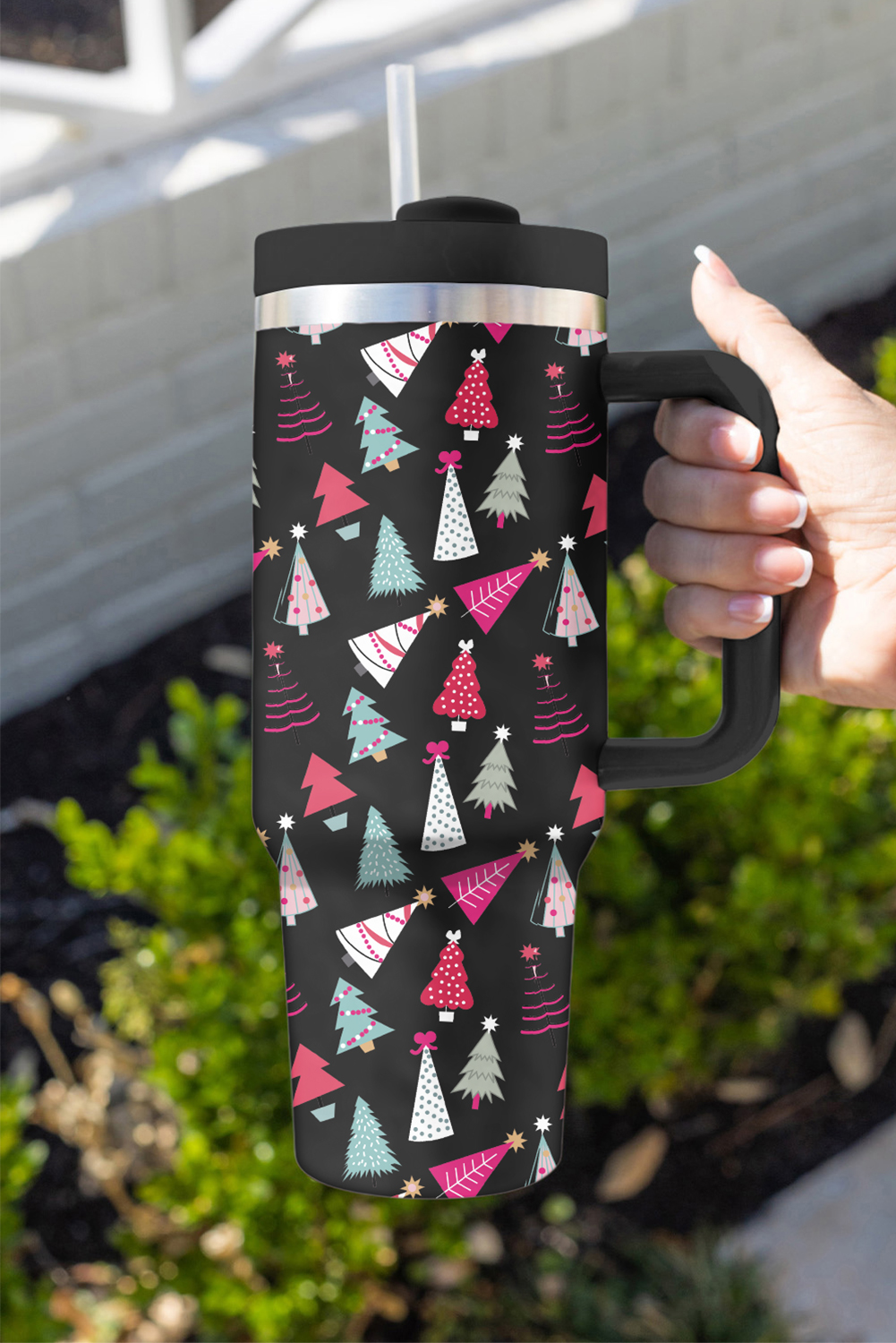 White Cartoon Christmas Tree Printed Thermos Cup 40oz - loveforevers
