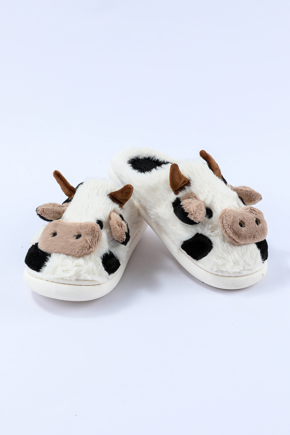 White Cartoon Animal Cow Plush Slippers - loveforevers