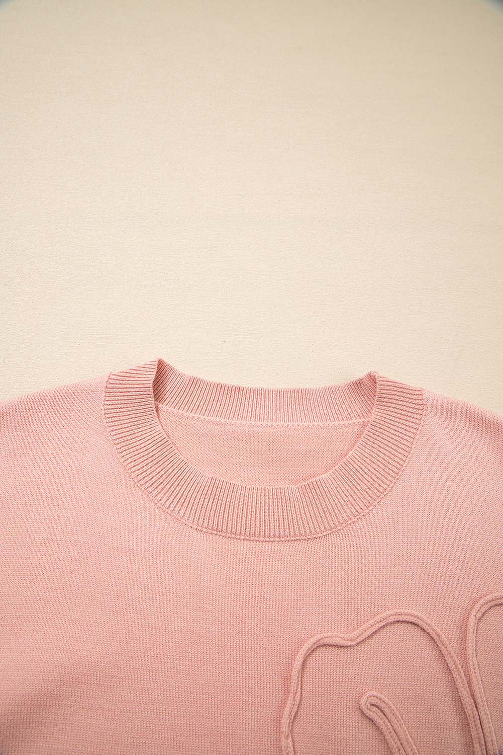 Peach Blossom Big Flower Accent Bubble Sleeve Drop Shoulder Sweater - loveforevers