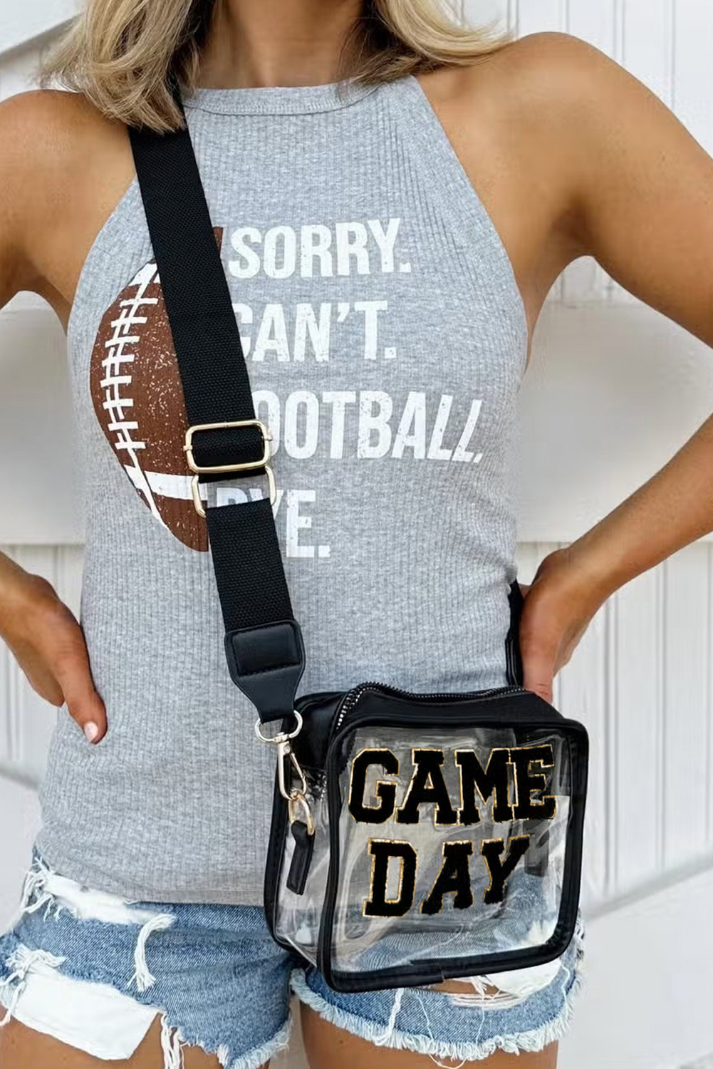 Black GAME DAY Rugby Football Clear Shoulder Bag - loveforevers