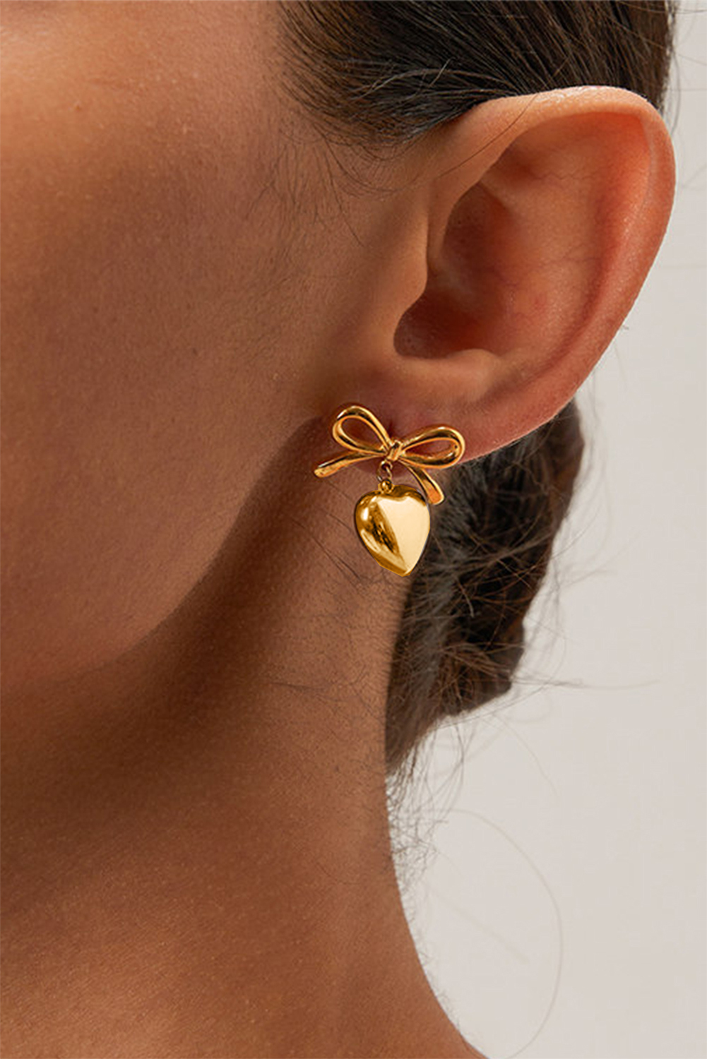 Gold Plated Valentines Heart and Bow Studded Earrings - loveforevers