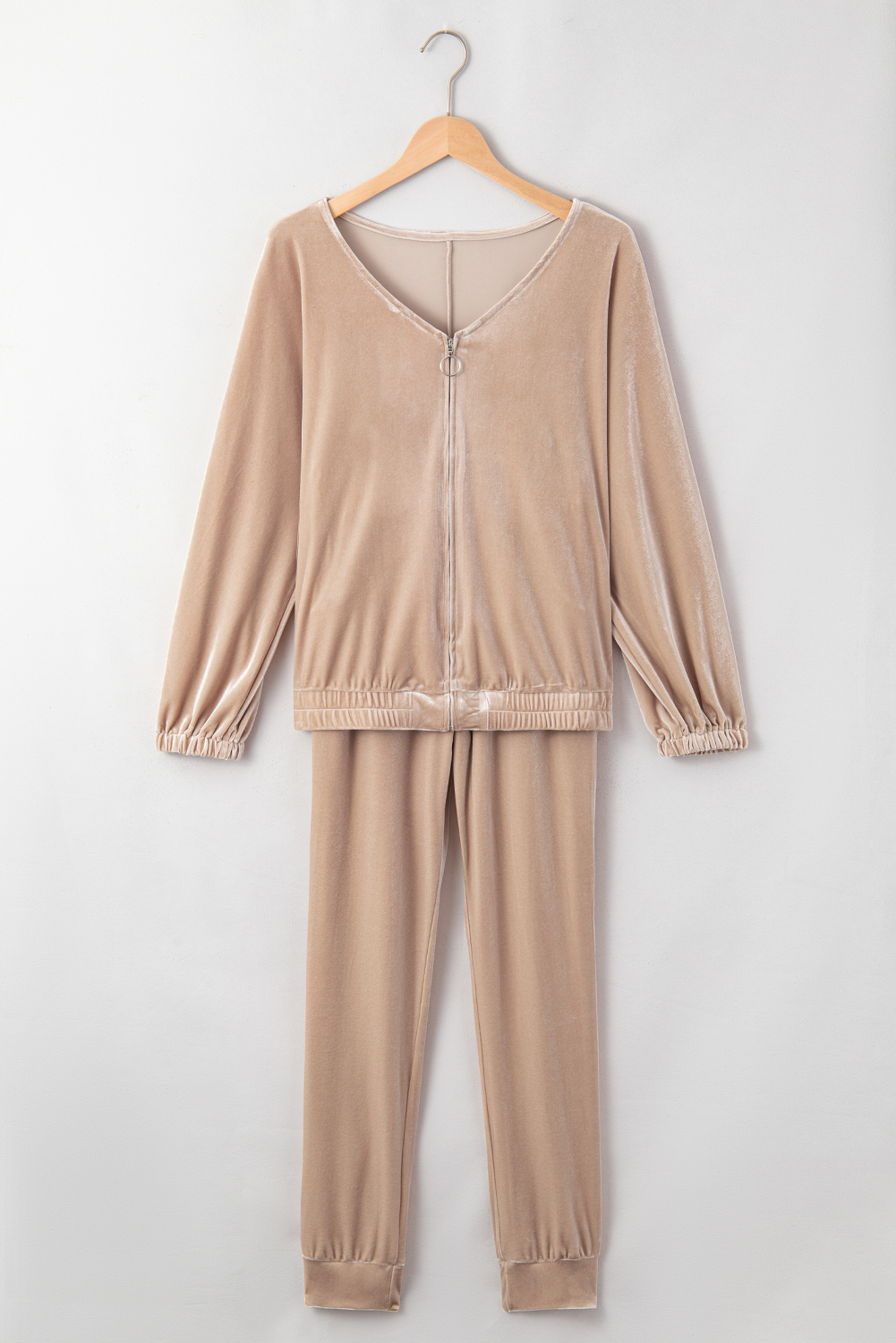 Parchment Velvet Zipped Top and Joggers Two Piece Set - loveforevers