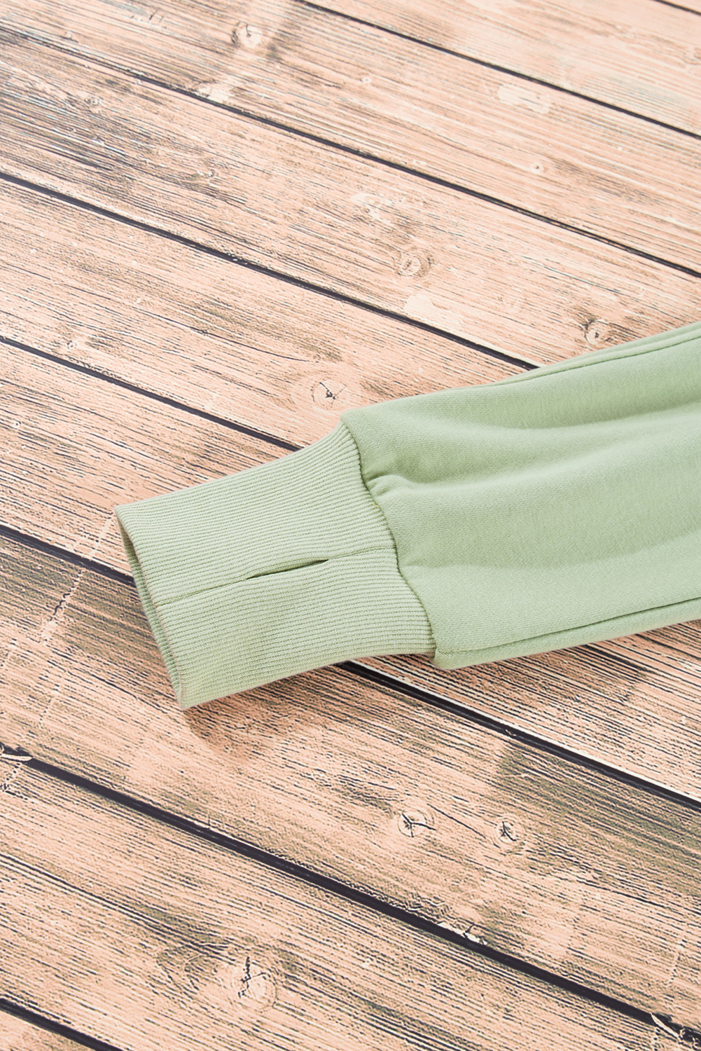 Smoke Green Fleece Lined Zip Up Stand Collar Thumbhole Sleeve Sweatshirt - loveforevers