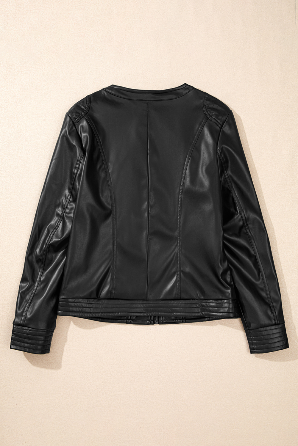 Chestnut Solid Faux Leather Zipper Slim Fit Bomber Jacket - loveforevers