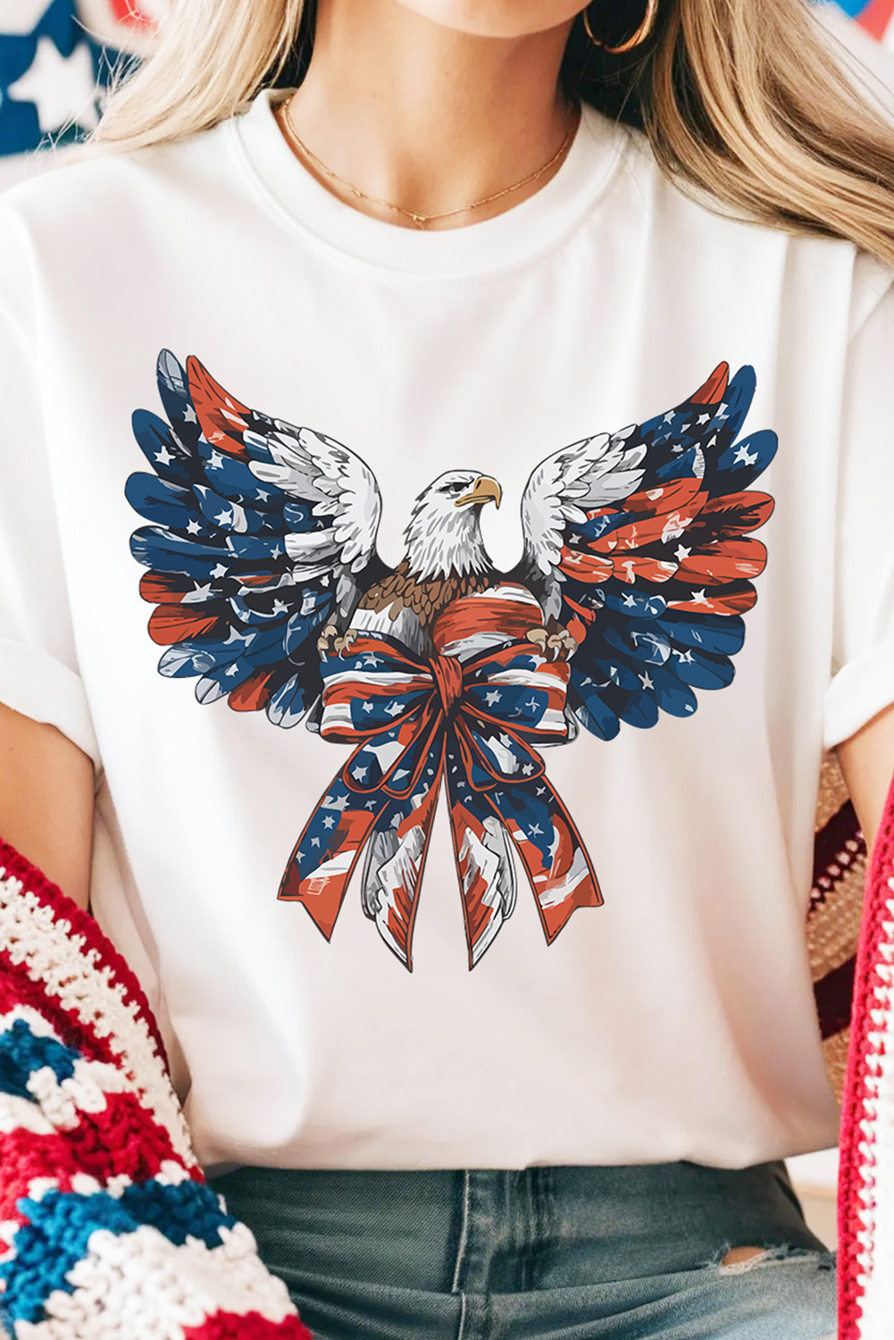 White American Flag Eagle Print Independence Day Tee - loveforevers